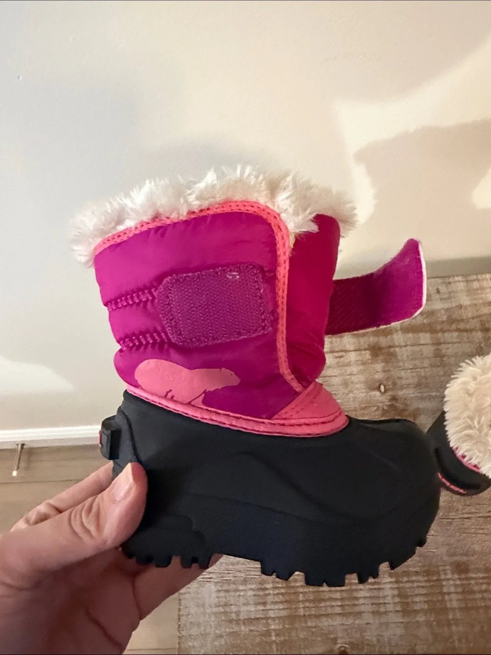 Sorel Toddler Snow Commander Pink Black Winter Boots Faux Fur Trim Size 5